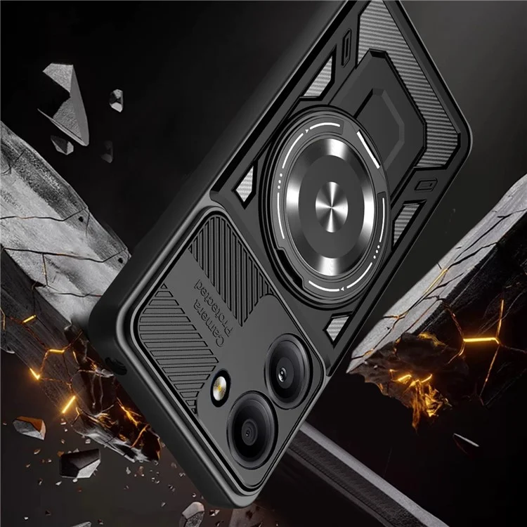 Pour Xiaomi Redmi A5 4G (171,7*77,8*8,3 mm) / Poco C71 4G Étui Magnétique Rotatif Avec Support Béquille TPU + PC - Noir