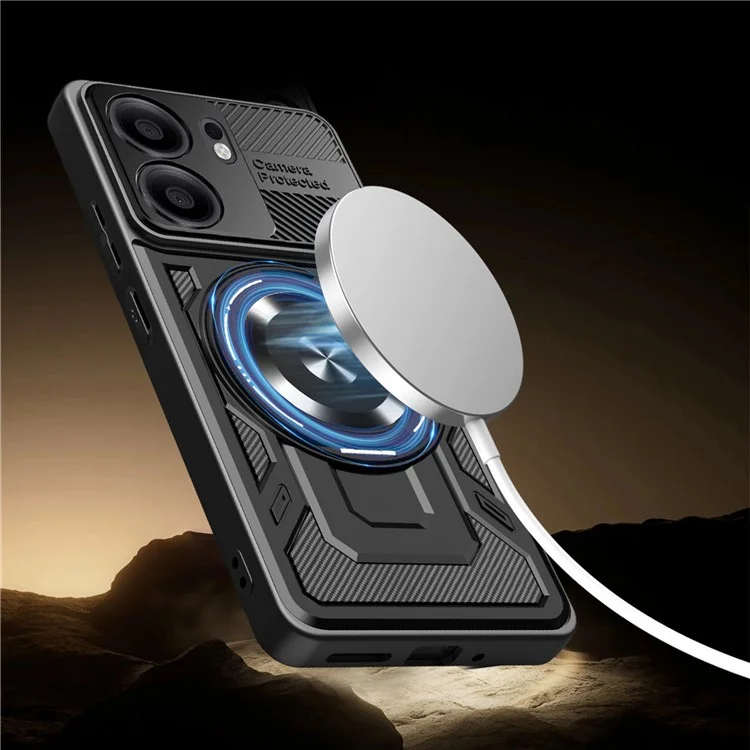Pour Oppo Reno13 F 5G Étui Magnétique avec Support Rotatif TPU + PC - Noir
