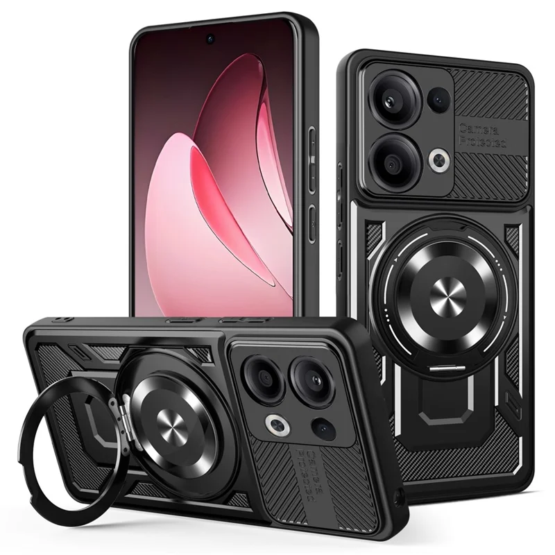 Для Oppo Reno13 5G (Global) Магнитный чехол с вращающейся подставкой TPU + PC - Черный