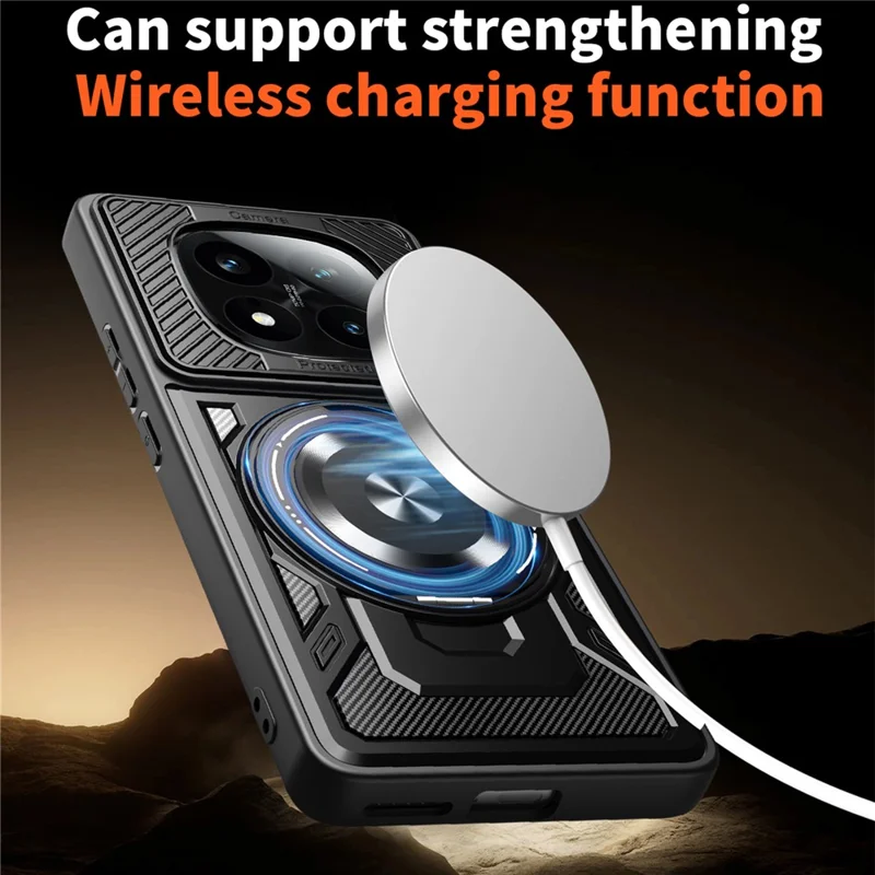 For Xiaomi Redmi Note 14 Pro 4G Magnetic Case Rotating Kickstand TPU + PC Phone Cover - Black