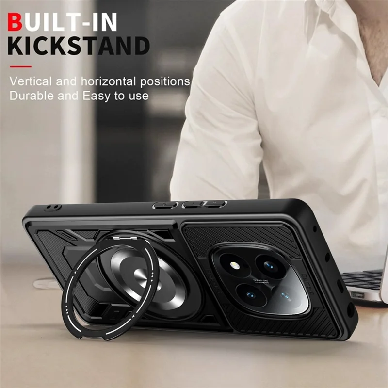 For Xiaomi Redmi Note 14 Pro 4G Magnetic Case Rotating Kickstand TPU + PC Phone Cover - Black