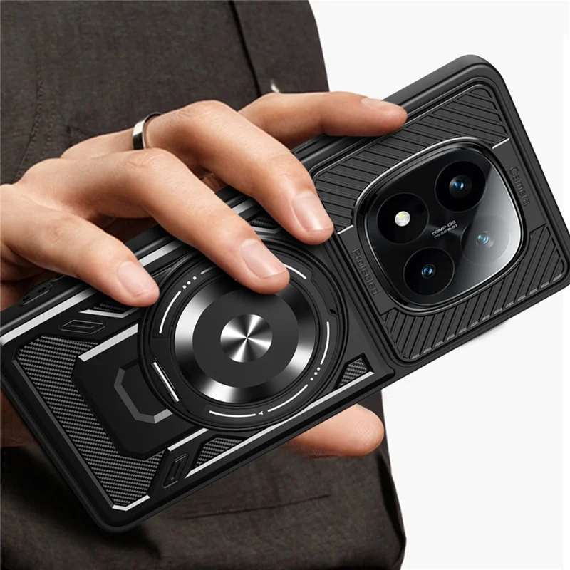 For Xiaomi Redmi Note 14 Pro 4G Magnetic Case Rotating Kickstand TPU + PC Phone Cover - Black