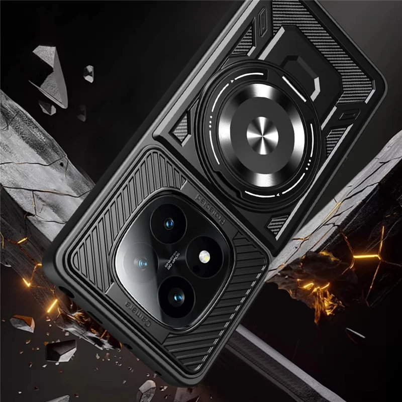 For Xiaomi Redmi Note 14 Pro 4G Magnetic Case Rotating Kickstand TPU + PC Phone Cover - Black