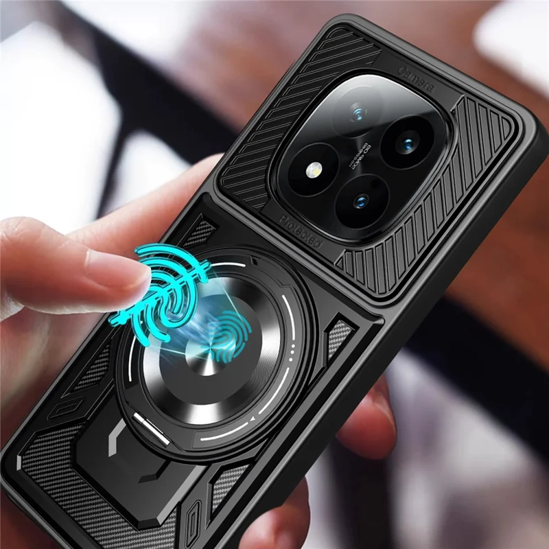 For Xiaomi Redmi Note 14 Pro 4G Magnetic Case Rotating Kickstand TPU + PC Phone Cover - Black