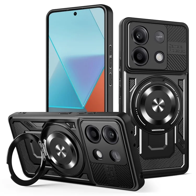 Für Xiaomi Redmi Note 13 Pro 4G / Poco M6 Pro 4G Magnetische Hülle mit rotierendem Ständer TPU + PC Handyhülle - Schwarz