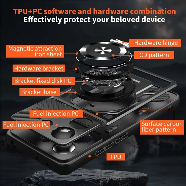 Für Xiaomi Redmi Note 13 Pro 4G / Poco M6 Pro 4G Magnetische Hülle mit rotierendem Ständer TPU + PC Handyhülle - Schwarz