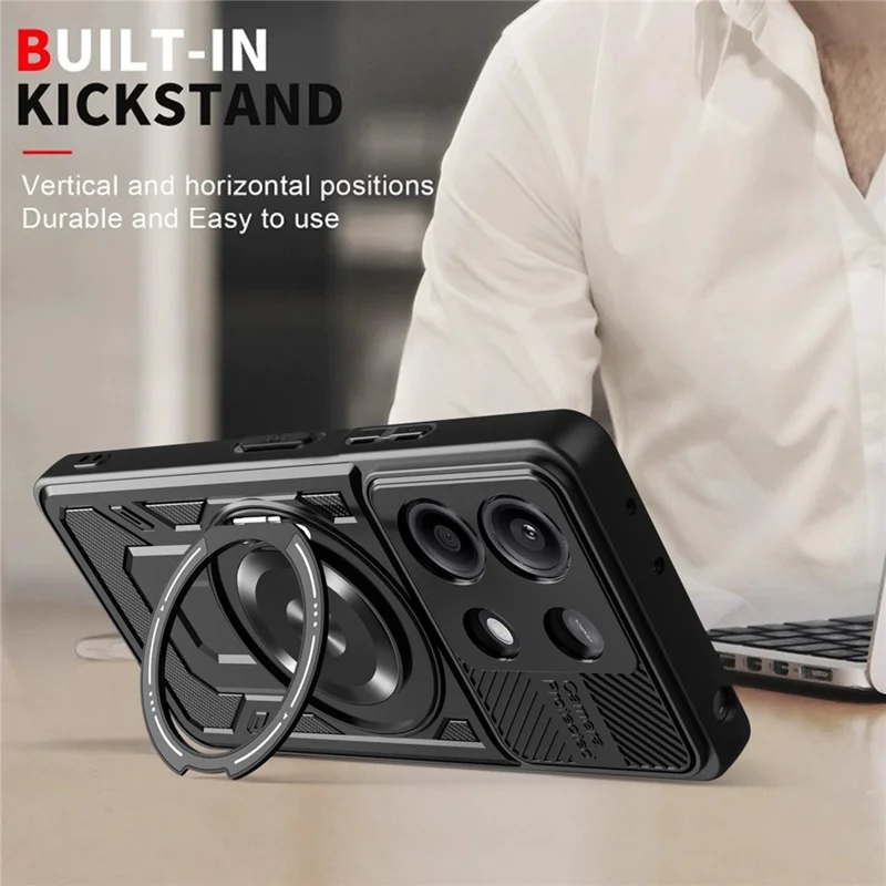 For Xiaomi Redmi Note 13 Pro 4G / Poco M6 Pro 4G Magnetic Case Rotating Kickstand TPU + PC Phone Cover - Grey