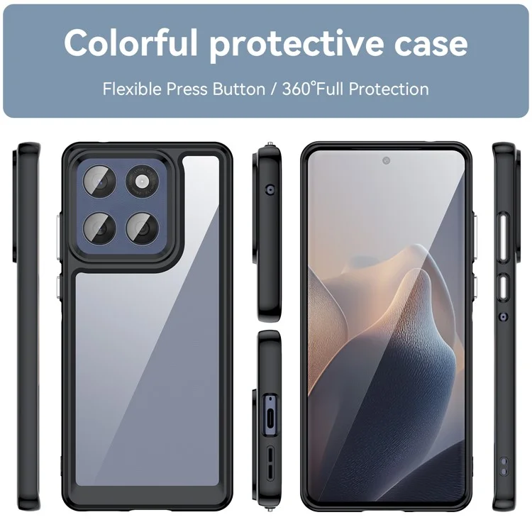 Für Motorola Edge 60 Fusion 5G Hülle TPU + Acryl Transparente Handyhülle - Schwarz