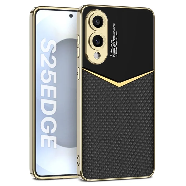 GKK For Samsung Galaxy S25 Edge Cases Electroplating PU + PC + TPU Phone Cover - Carbon Fiber Texture