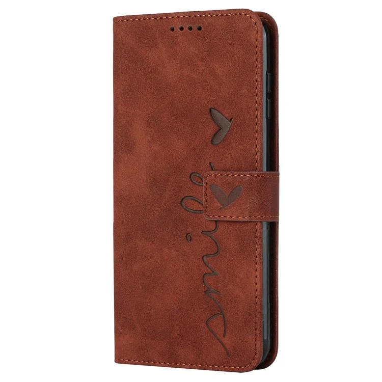 Für Motorola Moto X30 Pro 5G / Edge 30 Ultra 5G Hauttouch Feeling Herzform Eingeprägter Telefonhülle Anti-fall PU Leder Brieftasche Mit Riemen - Braun
