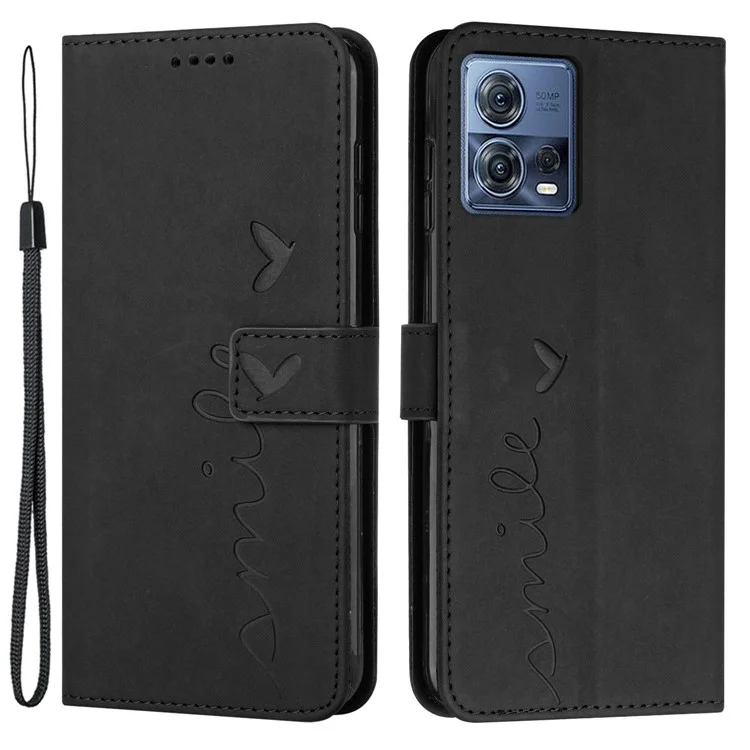 Caja Telefónica Amigable Para la Piel Para Motorola Moto S30 Pro 5G / Edge 30 Fusion 5G, Flip Flip Flip Leather Cover Cover de la Billetera Con Correa - Negro