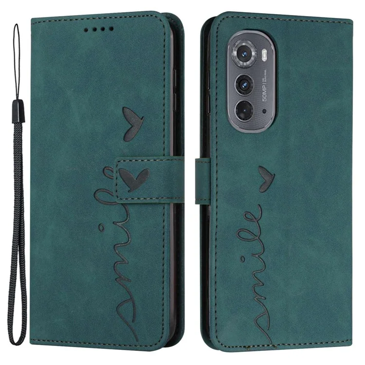 Tampa Magnética do Telefone Celular Para Motorola Edge (2022) 5G Formato do Coração Caixa de Telefone Impressa Carteira de Couro PU PU Com Alça - Verde