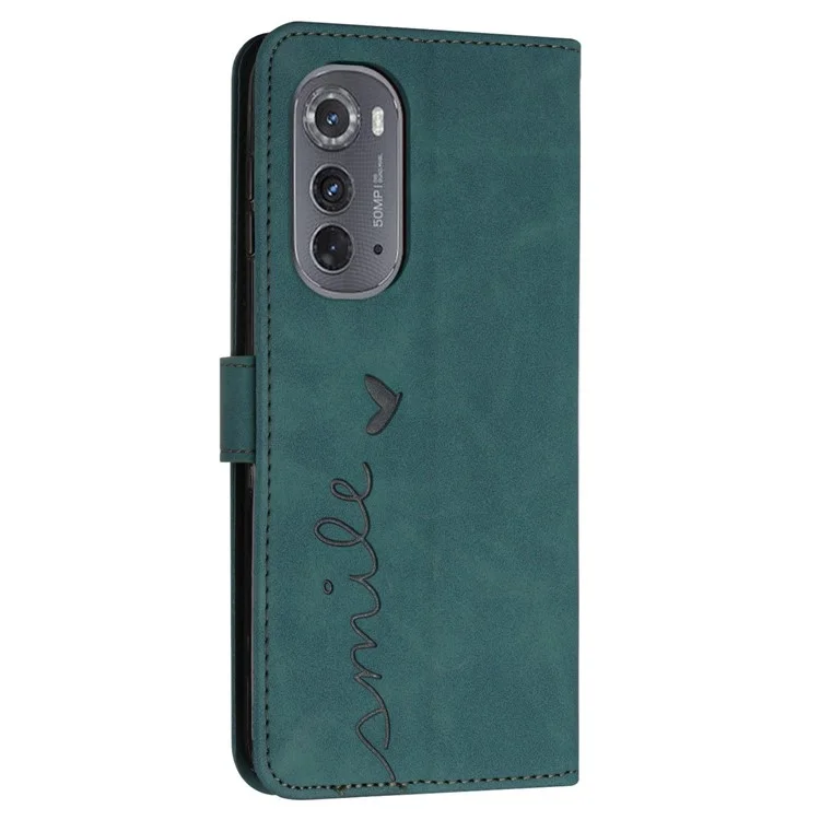 Tampa Magnética do Telefone Celular Para Motorola Edge (2022) 5G Formato do Coração Caixa de Telefone Impressa Carteira de Couro PU PU Com Alça - Verde