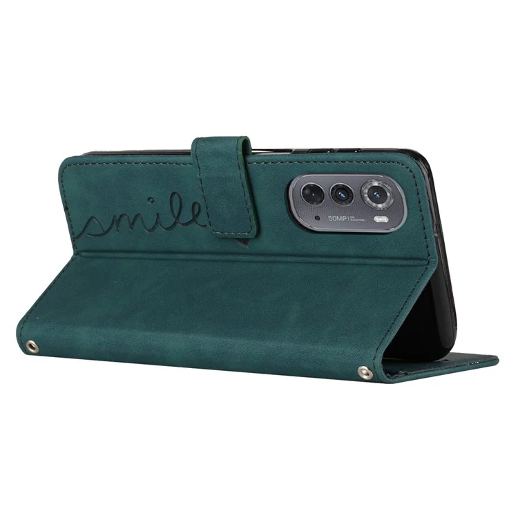 Tampa Magnética do Telefone Celular Para Motorola Edge (2022) 5G Formato do Coração Caixa de Telefone Impressa Carteira de Couro PU PU Com Alça - Verde