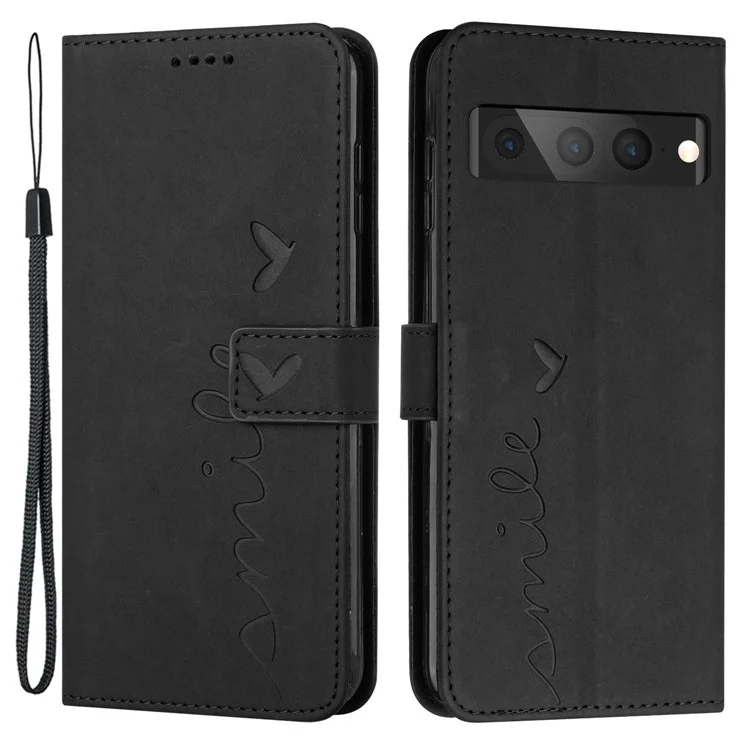 Para Google Pixel 7 Pro 5G Skin-touch Feeling PU Leather Stand Shell Shape Impres. Forma de Teléfono Antihorada de Teléfono Con Correa - Negro