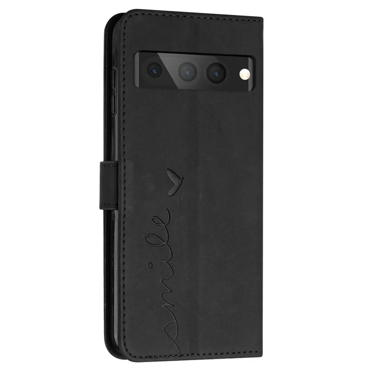 Para Google Pixel 7 Pro 5G Skin-touch Feeling PU Leather Stand Shell Shape Impres. Forma de Teléfono Antihorada de Teléfono Con Correa - Negro
