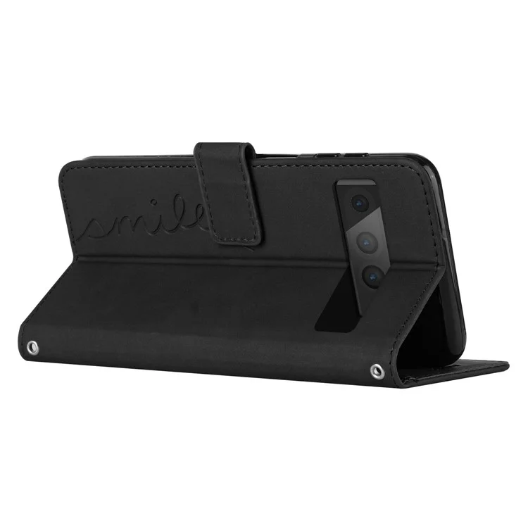 Para Google Pixel 7 Pro 5G Skin-touch Feeling PU Leather Stand Shell Shape Impres. Forma de Teléfono Antihorada de Teléfono Con Correa - Negro
