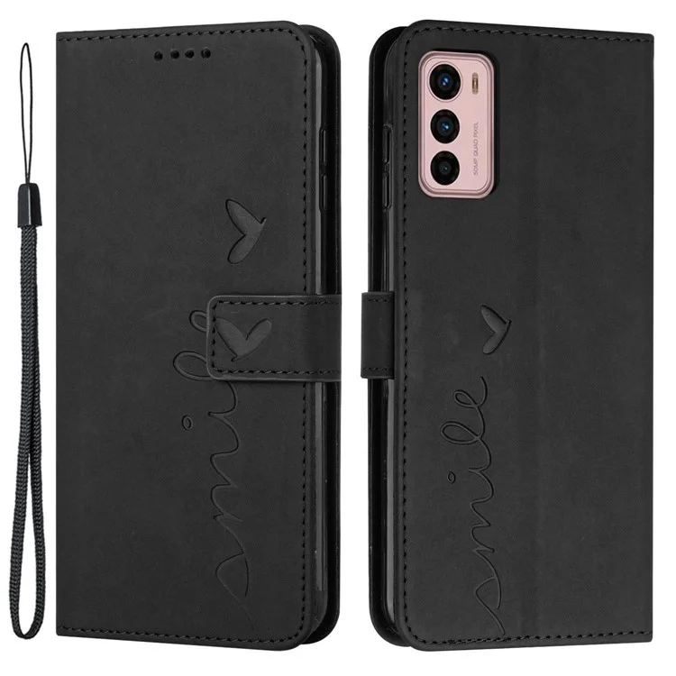 Caixa de Telefone de Couro PU de Toque de Pele Para Motorola Moto G42 4G, Imprimindo a Capa do Telefone da Carteira de Padrão Cardíaco. - Preto