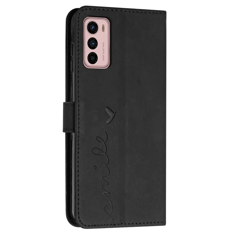 Caixa de Telefone de Couro PU de Toque de Pele Para Motorola Moto G42 4G, Imprimindo a Capa do Telefone da Carteira de Padrão Cardíaco. - Preto