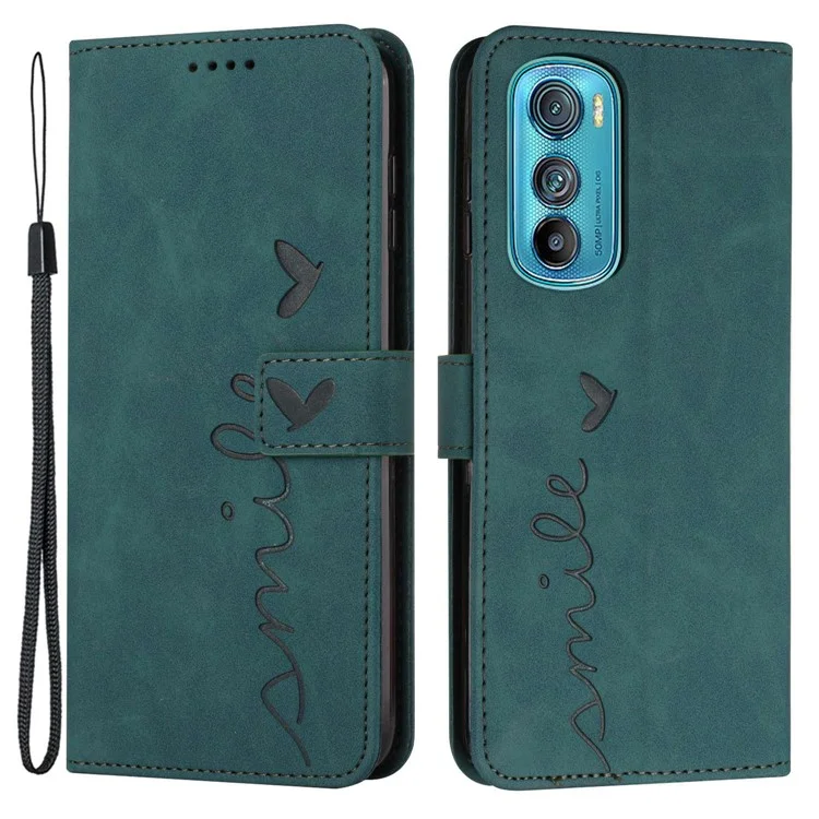For Motorola Edge 30 5G Mobile Phone Cover Skin-touch PU Leather Imprinting Heart Phone Case Stand Wallet Phone Shell Case - Green