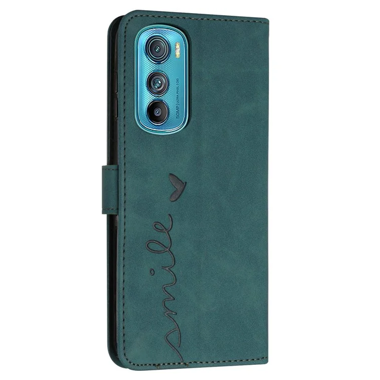 For Motorola Edge 30 5G Mobile Phone Cover Skin-touch PU Leather Imprinting Heart Phone Case Stand Wallet Phone Shell Case - Green