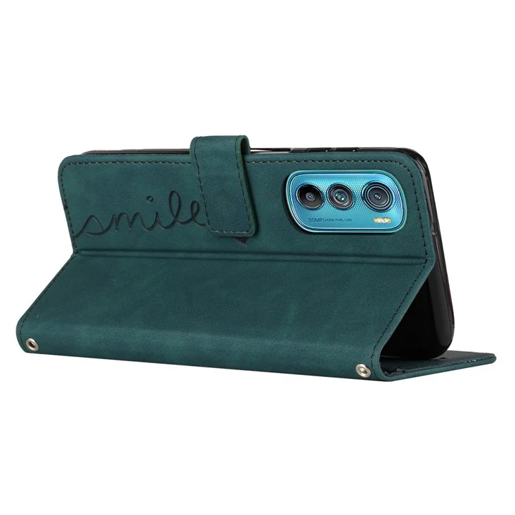 For Motorola Edge 30 5G Mobile Phone Cover Skin-touch PU Leather Imprinting Heart Phone Case Stand Wallet Phone Shell Case - Green