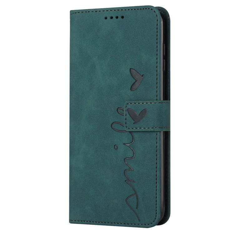 For Motorola Edge 30 5G Mobile Phone Cover Skin-touch PU Leather Imprinting Heart Phone Case Stand Wallet Phone Shell Case - Green