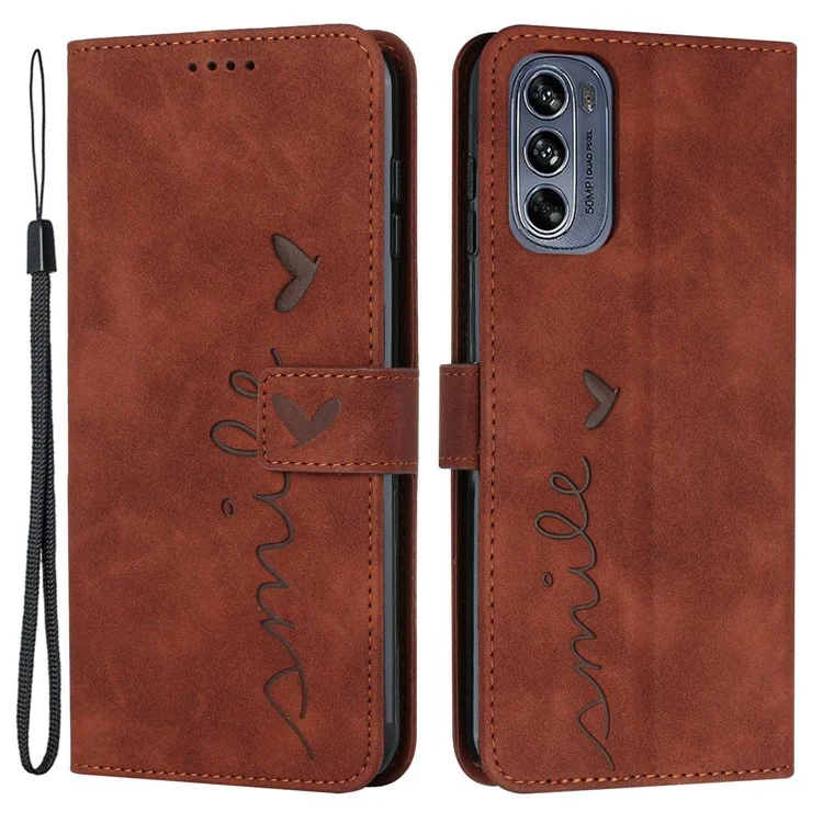 Für Motorola Moto G62 5G Handy-Hülle Haut-Berührungs-Gefühl PU-Leder Prägung Herzmuster Stand Brieftasche Abdeckung - Braun