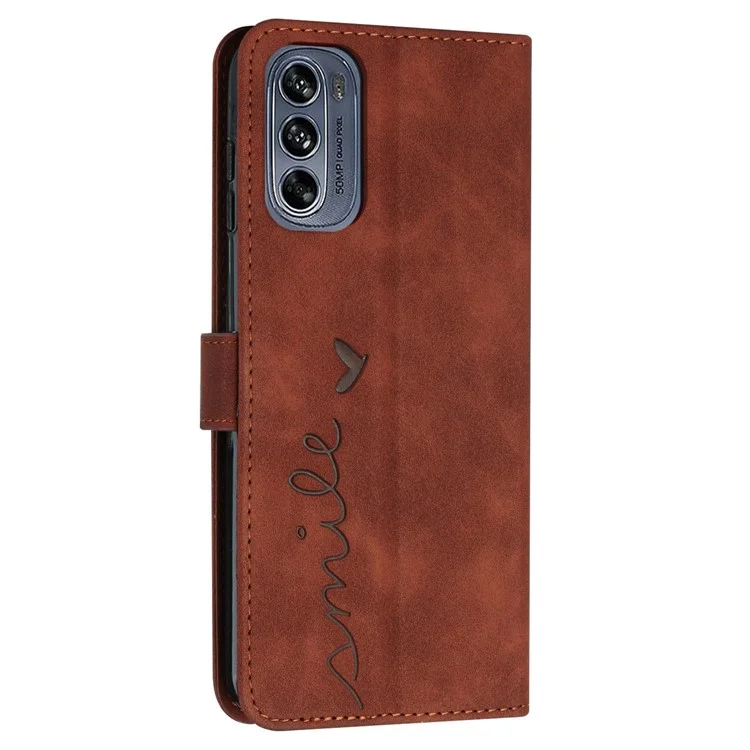 Für Motorola Moto G62 5G Handy-Hülle Haut-Berührungs-Gefühl PU-Leder Prägung Herzmuster Stand Brieftasche Abdeckung - Braun
