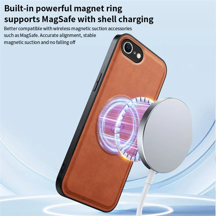 Funda Magnética Marrón para iPhone 16e - PU + TPU + PC, Resistente a Caídas