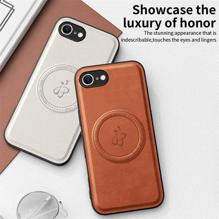 Funda Magnética Marrón para iPhone 16e - PU + TPU + PC, Resistente a Caídas