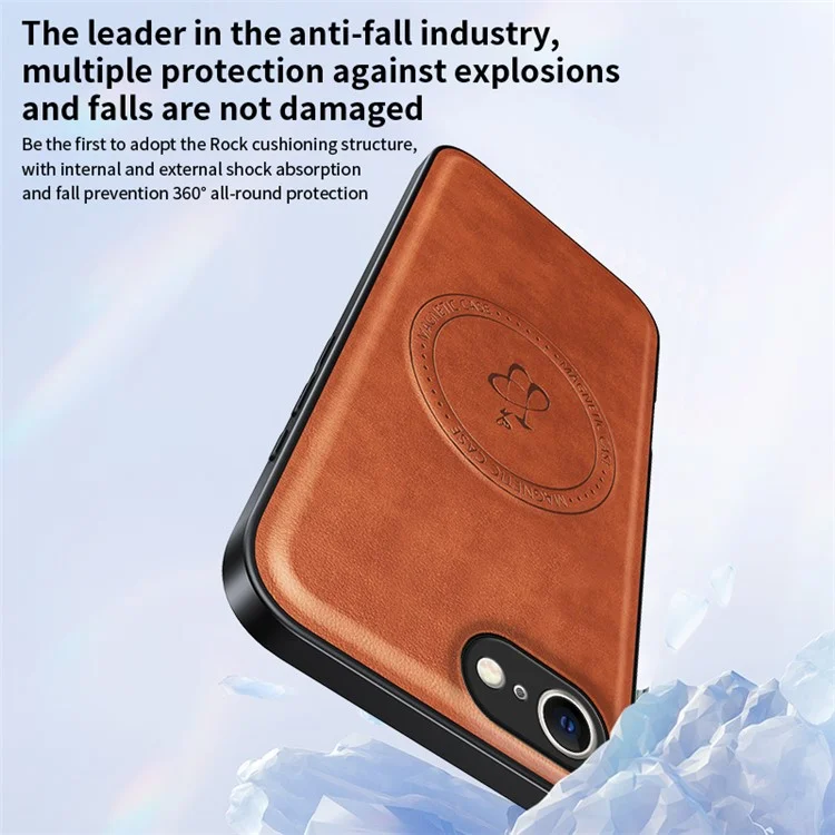 Funda Magnética Marrón para iPhone 16e - PU + TPU + PC, Resistente a Caídas