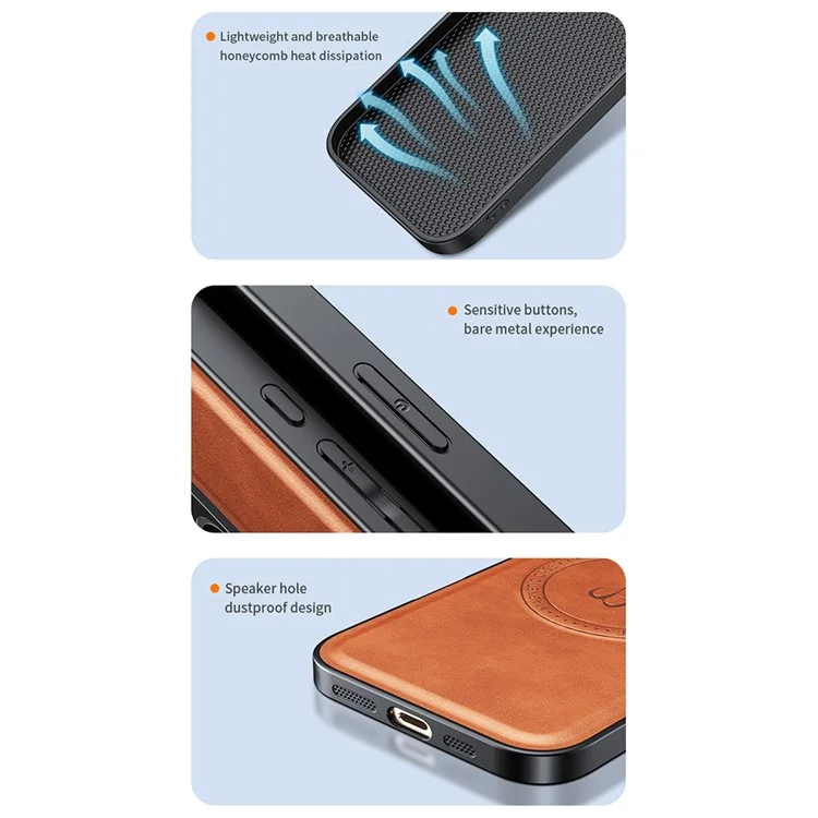 Funda Magnética Marrón para iPhone 16e - PU + TPU + PC, Resistente a Caídas