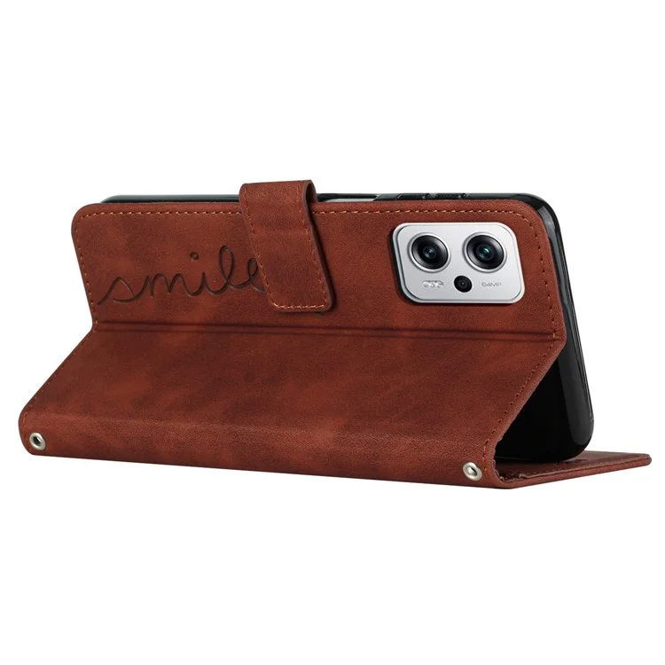 Tampa do Telefone Anti-arranhão Para Xiaomi Redmi Note 11t Pro 5G / 11t Pro+ 5g / Poco X4 gt 5g, Formato de Coração Impressão de Capa de Couro de Couro pu de Toque de Pele - Castanho