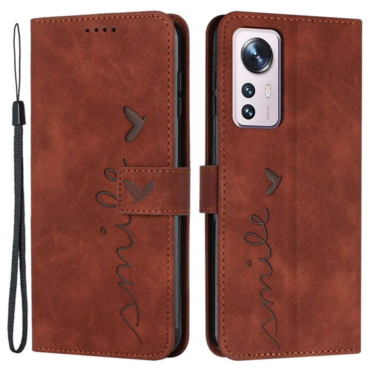 Mobile Phone Case Wallet for Xiaomi 12 Lite 5G, Imprinting Heart Shape Skin-touch Feeling PU Leather Stand Scratch-resistant Flip Phone Cover - Brown
