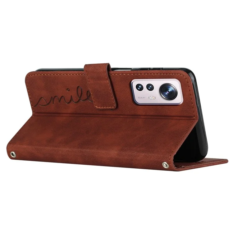 Mobile Phone Case Wallet for Xiaomi 12 Lite 5G, Imprinting Heart Shape Skin-touch Feeling PU Leather Stand Scratch-resistant Flip Phone Cover - Brown