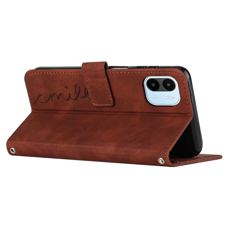Mobile Phone Case Wallet for Xiaomi Redmi A1 4G / A2 4G, Imprinting Heart Shape Skin-touch Feeling PU Leather Stand Flip Phone Cover - Brown