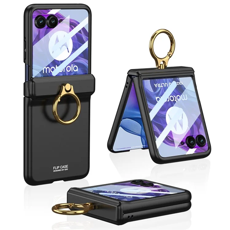 Capa GKK para Motorola Razr 50 Ultra 5G com Suporte Rígida de PC, Proteção de Dobradiça Magnética com Película para Tela Pequena - Preto