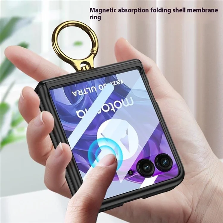 Capa GKK para Motorola Razr 50 Ultra 5G com Suporte Rígida de PC, Proteção de Dobradiça Magnética com Película para Tela Pequena - Preto