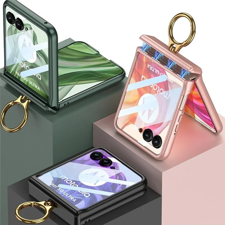 Capa GKK para Motorola Razr 50 Ultra 5G com Suporte Rígida de PC, Proteção de Dobradiça Magnética com Película para Tela Pequena - Preto