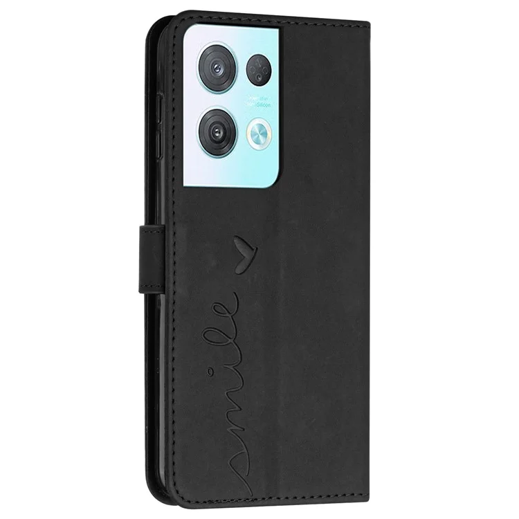 For Oppo Reno8 Pro+ (China) 5G / Reno8 Pro 5G (Global Version) Heart Shape Imprint Phone Shockproof Case Skin-touch PU Leather Flip Stand Wallet Cover - Black