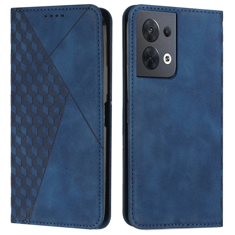 Per Oppo Reno8 5G / Reno8 5G (versione Globale) Pattern Rhombo Flip State Flip Case Assorbimento Magnetico Copertina Per Ammortizzatori in Pelle PU - Zaffiro