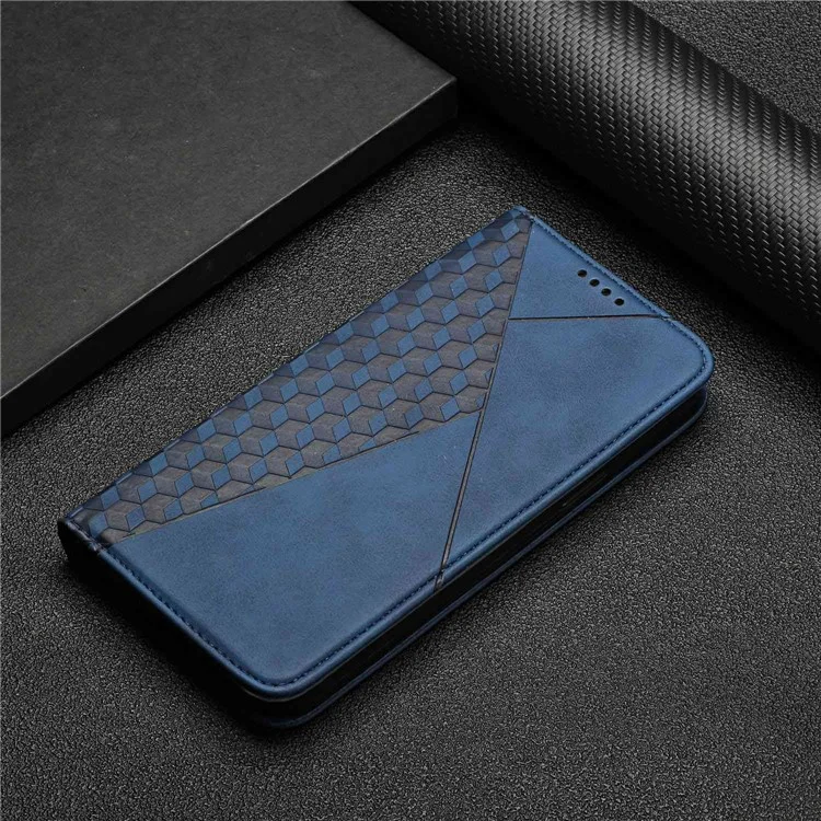 Per Oppo Reno8 5G / Reno8 5G (versione Globale) Pattern Rhombo Flip State Flip Case Assorbimento Magnetico Copertina Per Ammortizzatori in Pelle PU - Zaffiro
