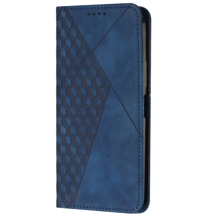 Per Oppo Reno8 5G / Reno8 5G (versione Globale) Pattern Rhombo Flip State Flip Case Assorbimento Magnetico Copertina Per Ammortizzatori in Pelle PU - Zaffiro