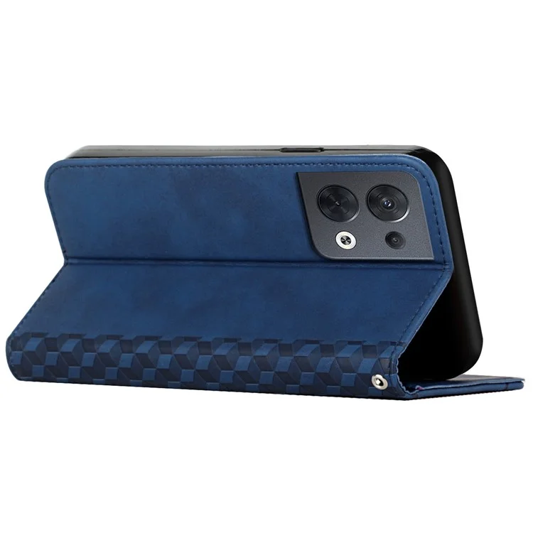 Per Oppo Reno8 5G / Reno8 5G (versione Globale) Pattern Rhombo Flip State Flip Case Assorbimento Magnetico Copertina Per Ammortizzatori in Pelle PU - Zaffiro