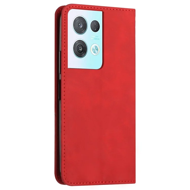 Per Oppo Reno8 Pro 5G (versione Globale) / Reno8 Pro+ 5G Assorbimento Magnetico PU Pettura Percolo Portafoglio Case Rhombo Pattern Exprinted Shock Aound Cover - Rosso