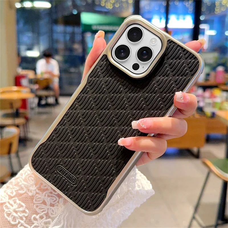YUTRNG For iPhone 16 Pro Case Wave Texture PU Leather + PC Magnetic Phone Cover - Black