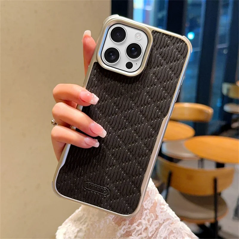 YUTRNG For iPhone 16 Pro Max Case Wave Texture PU Leather + PC Magnetic Phone Cover - Black