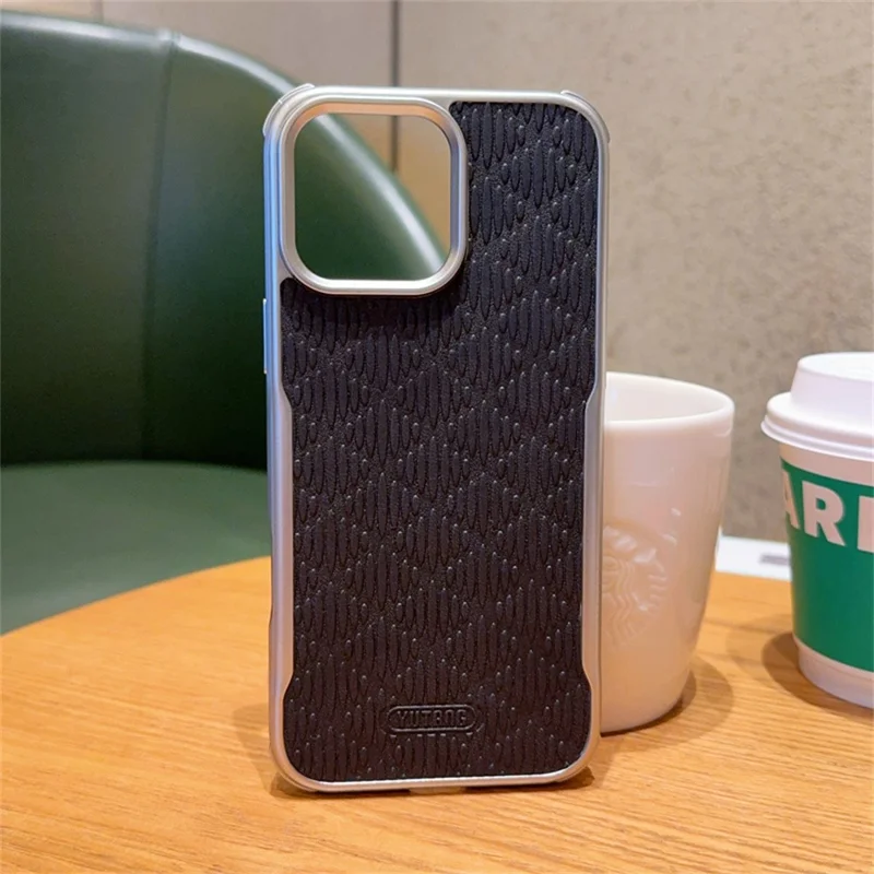 YUTRNG For iPhone 16 Pro Max Case Wave Texture PU Leather + PC Magnetic Phone Cover - Black