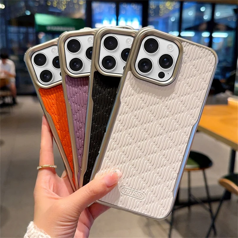 YUTRNG For iPhone 16 Pro Max Case Wave Texture PU Leather + PC Magnetic Phone Cover - Black